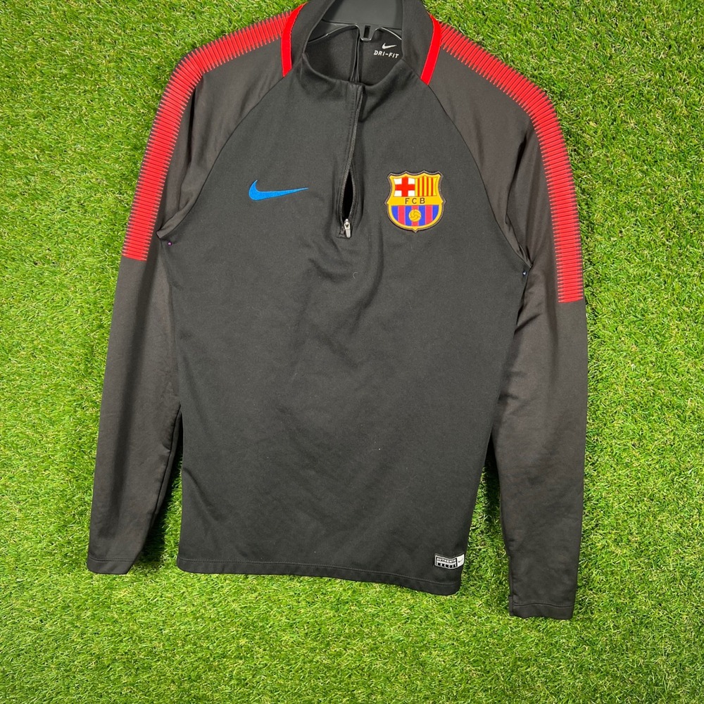 Nike FC Barcelona Dri Fit Quarter Zip Training Top Mens S Black Beko READ